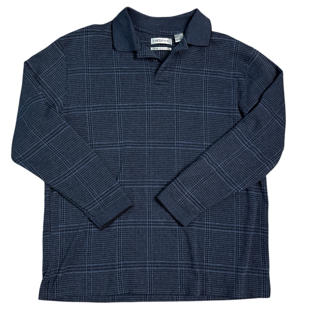 Chereskin Dark Blue Houndstooth Long Sleeve Collared Shirt Mens Large